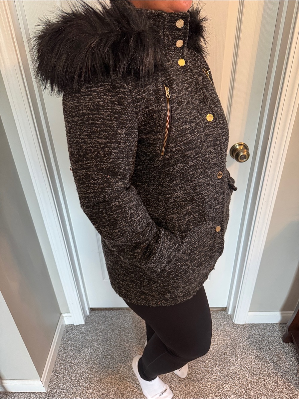 Apt. 9 Black Marled Faux-Fur Hooded Coat